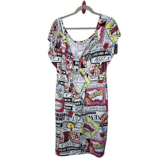 Almost Famous Women's 3X Comic Print Bodycon Dress Short Sleeve Party - Picture 1 of 3